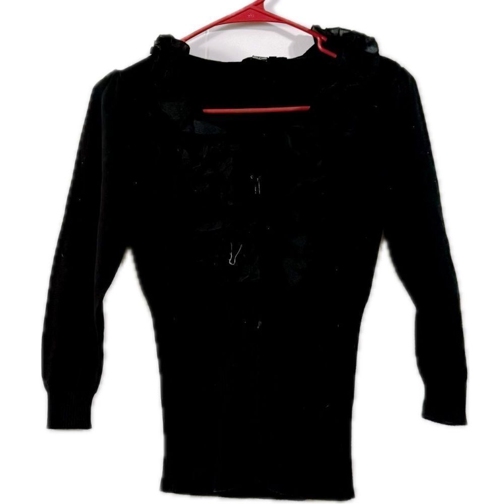 Tracy M Black ruffle detail zip up‎ Sweatshirt
